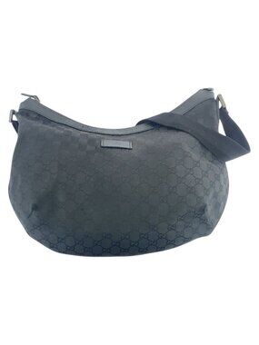 Gucci Black Silver GG Canvas Leather Crossbody Shoulder Bag